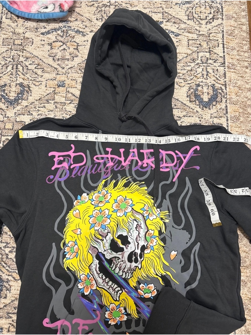 Ed Hardy Black Hoodie with Yellow Floral Skull Graphic - Picture 9 of 9